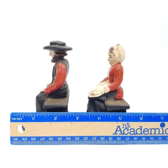 Vintage Cast Iron Amish Man Woman Bookends Pioneer - Picture 11 of 11